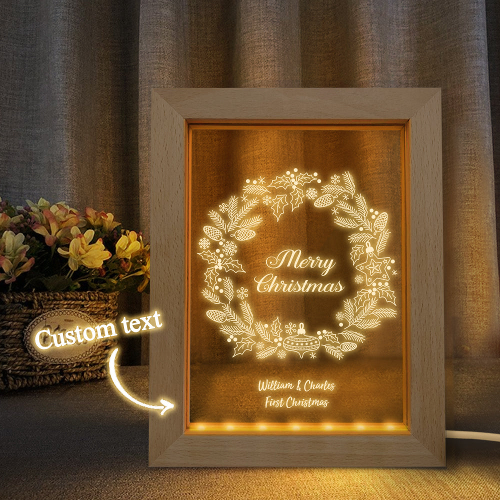 3D Wreath Wooden Frame Night Light